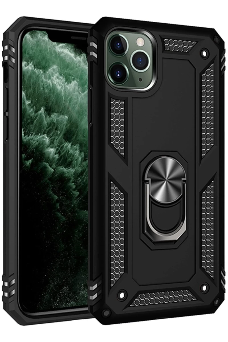 Apple iPhone 11 Pro Max Uyumlu Kılıf Sofya Yüzüklü Silikon Kapak - Siyah