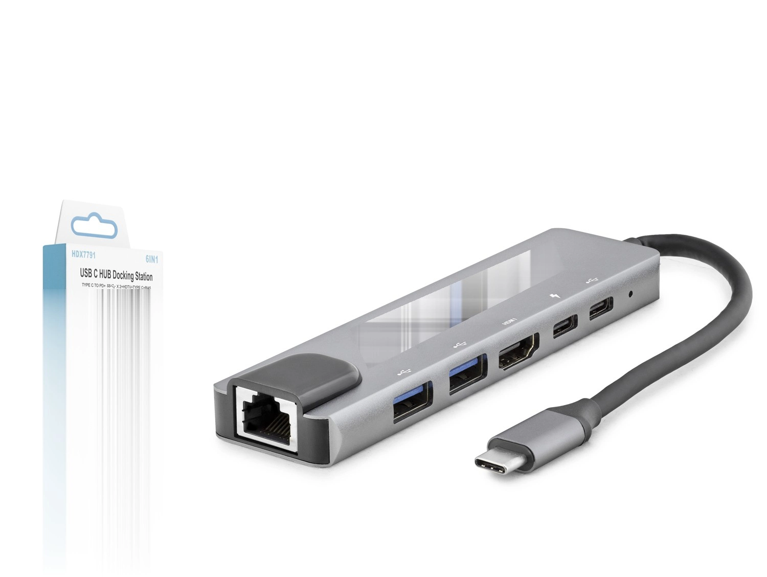 Gri 6 Port Type-C Hub HDMI 4K USB 3.0 LAN