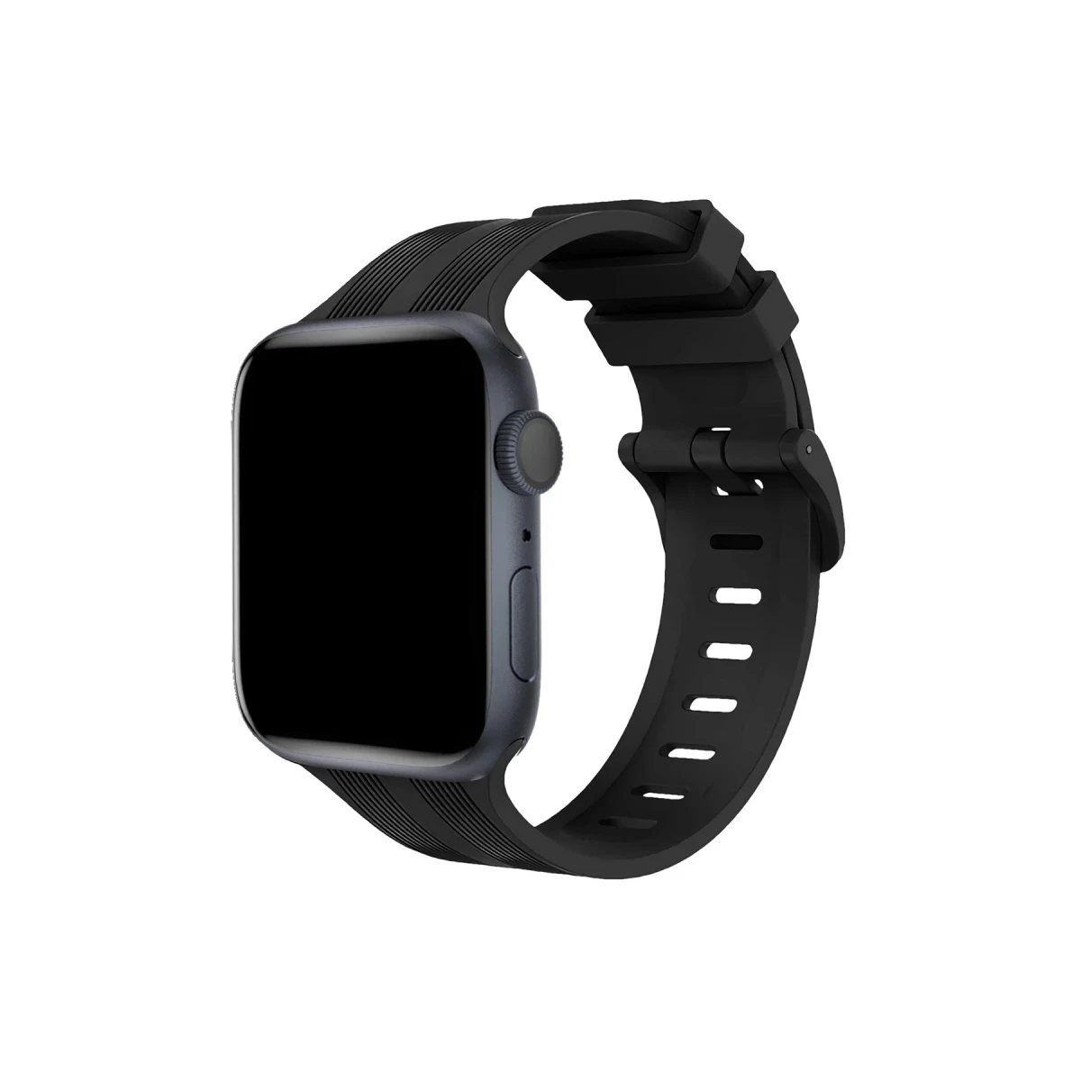 Apple Watch 38mm KR408 Çizgili Silikon Kordon - Siyah