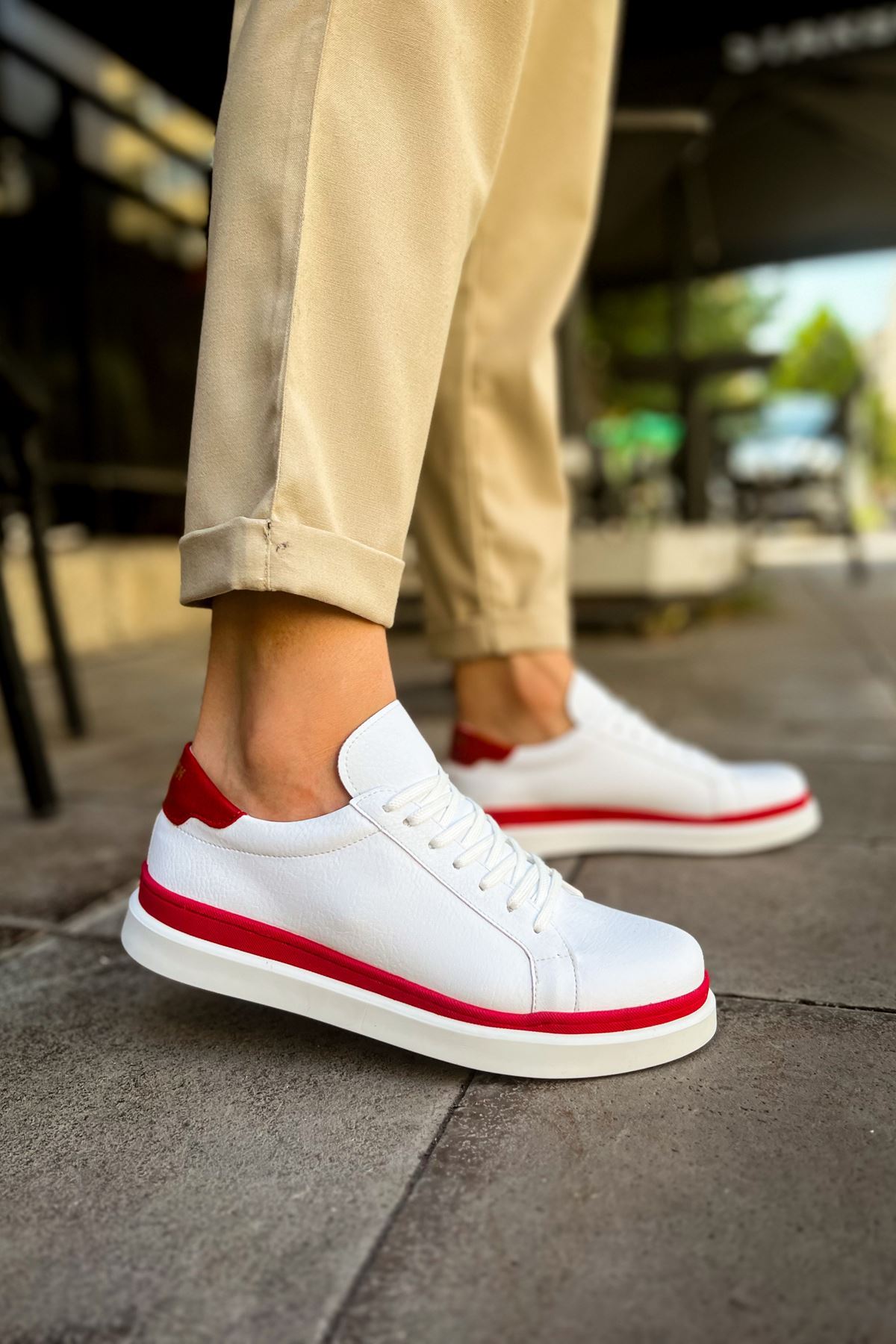 MN979 - Santoni GBT Spor Erkek Ayakkabı BEYAZ/KIRMIZI