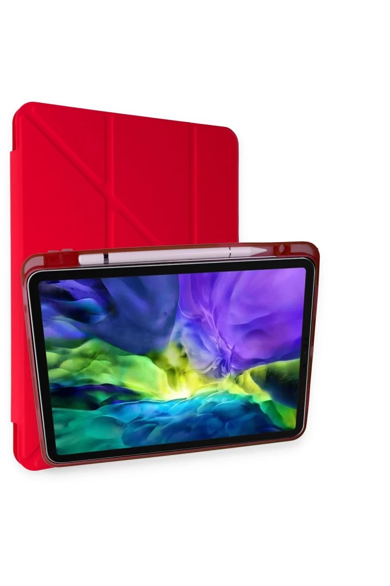 Apple iPad Air 4 10.9 Kılıf Kalemlikli Mars Tablet Kılıfı - Kırmızı