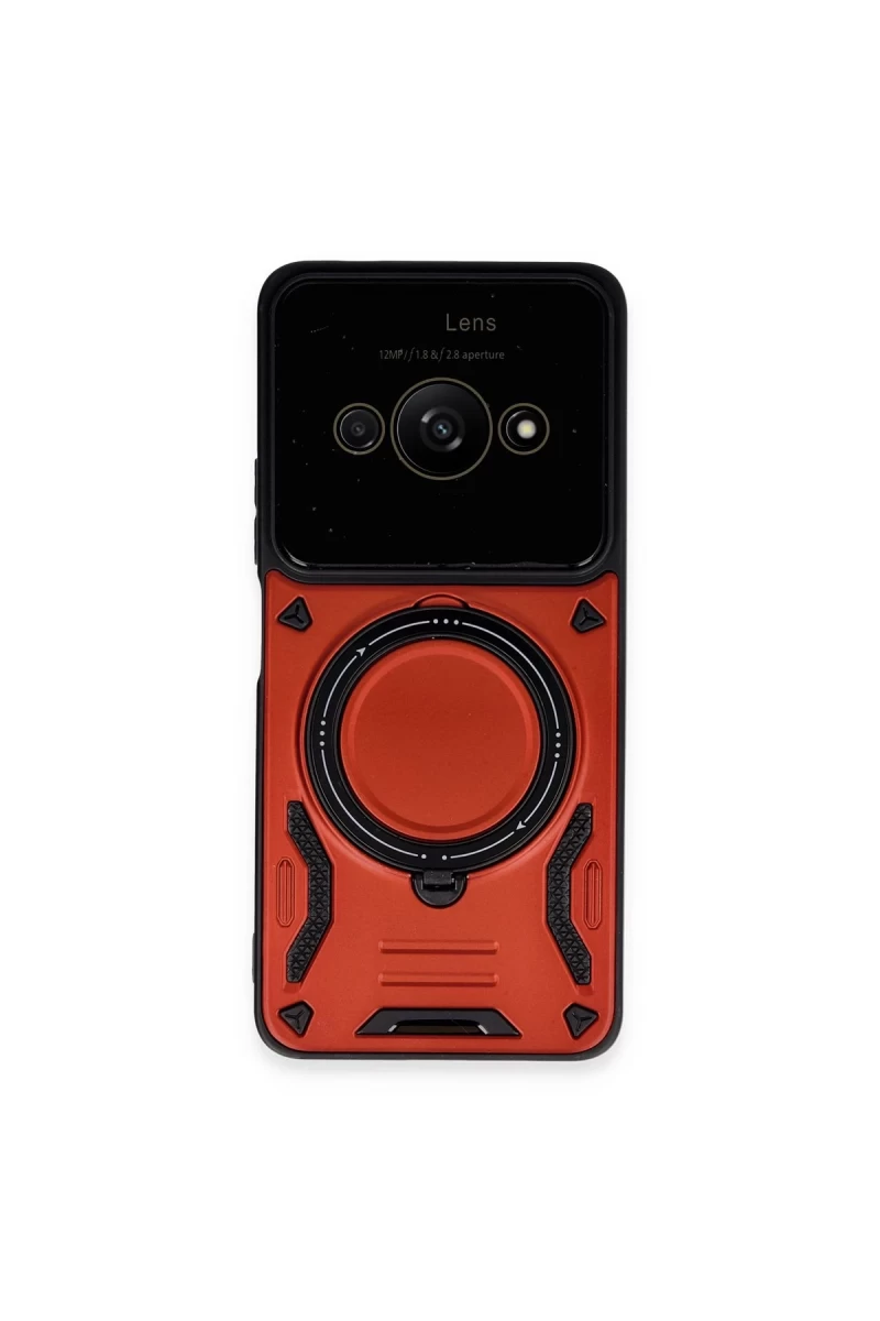 Xiaomi Poco C61 Uyumlu Kılıf Joy Lens Standlı Kapak - Kırmızı