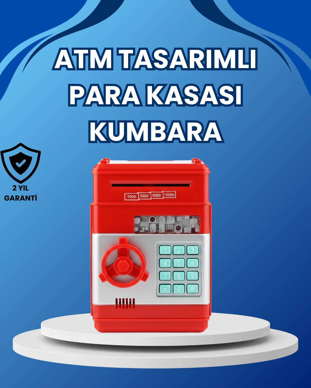 Kırmızı ATM Tasarımlı Şifreli Para Kasası Kumbara