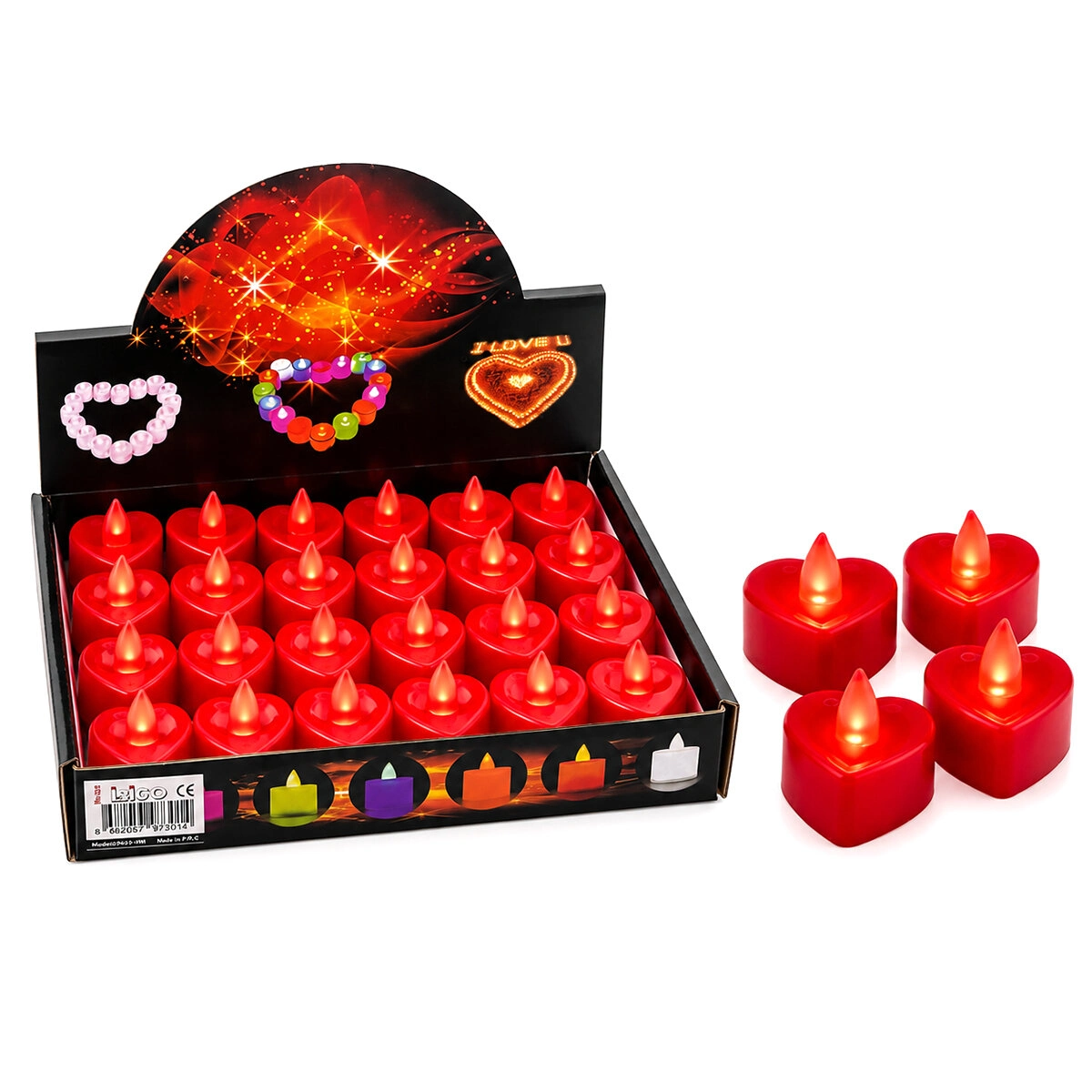 Kırmızı Renkli LED Mum 4 cm 24 Adet Set