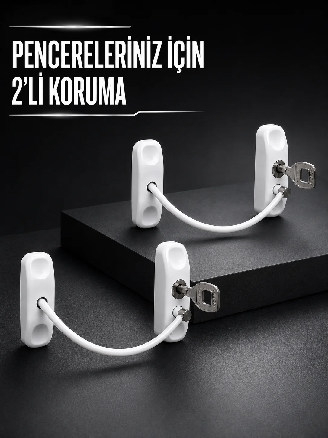 Beyaz Kablolu Pencere Kilidi 2 Adet Çocuk Koruma ve Pencere Emniyet Aparatı