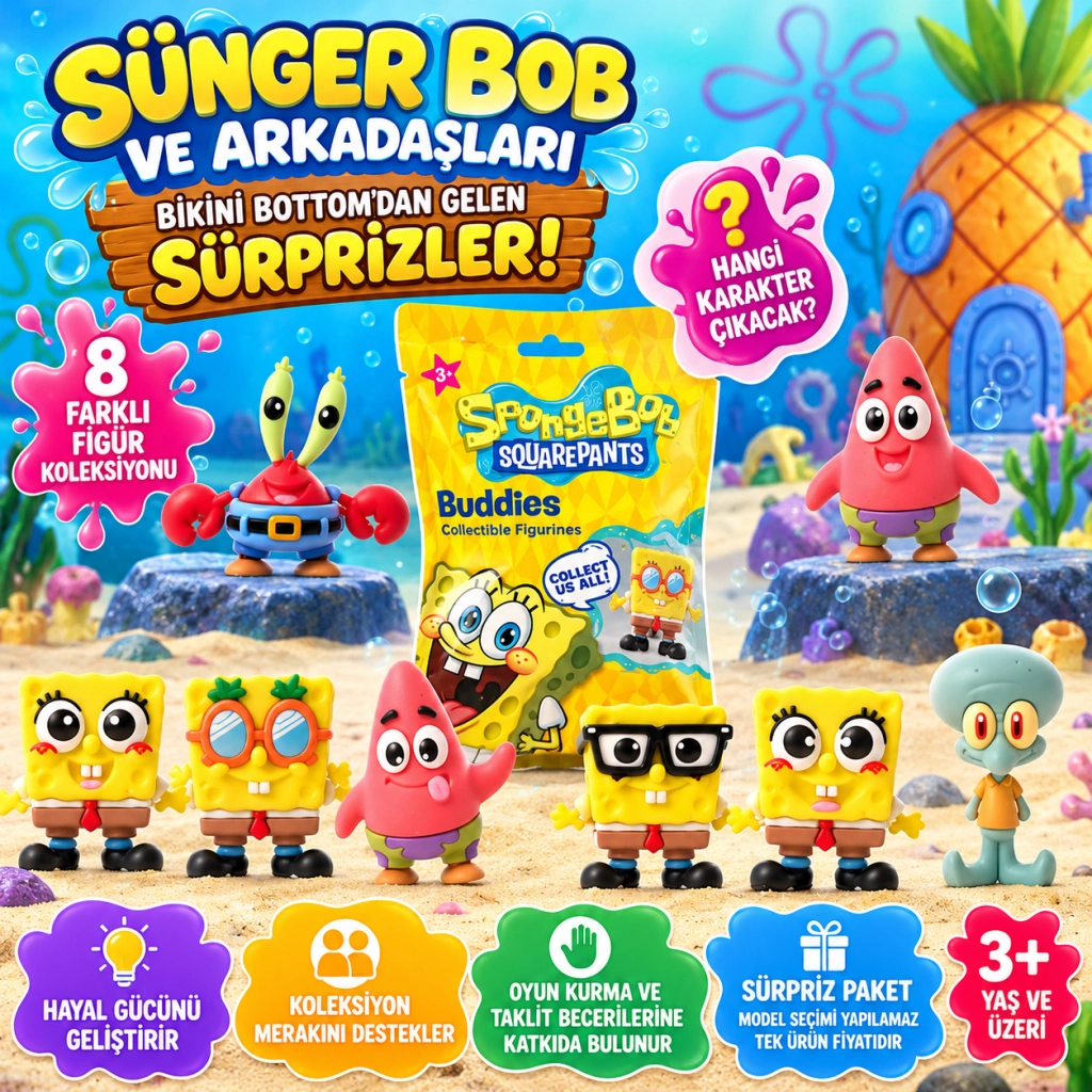 3D Sürpriz Figür Paketi SpongeBob Karakterleri 5 Adet
