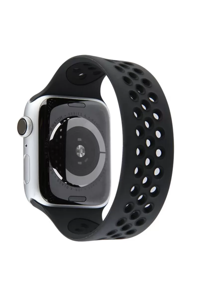 Apple Watch 38mm Uyumlu Ayarlı Delikli Silikon Kordon - Siyah-Siyah