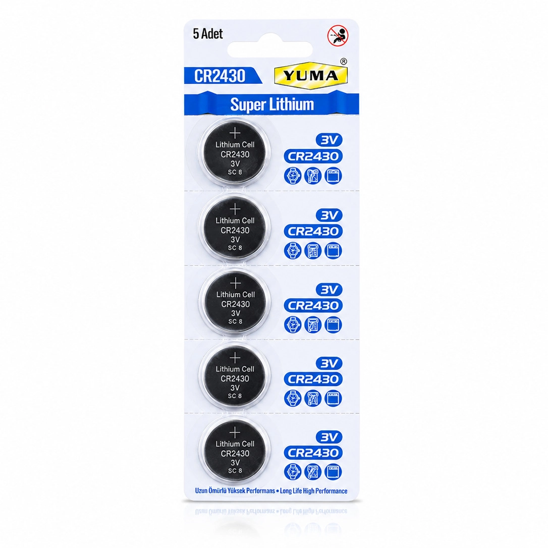 CR2430 Süper Lityum 3V 5’li Kart Düğme Pil
