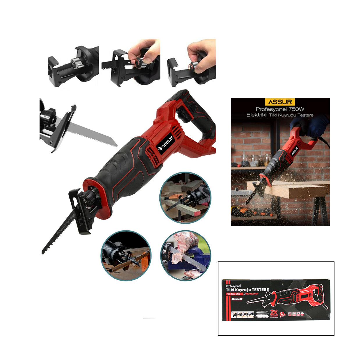 Kırmızı Tilki Kuyruğu Elektrikli Testere 230V 0-2800 Rpm ASR-616