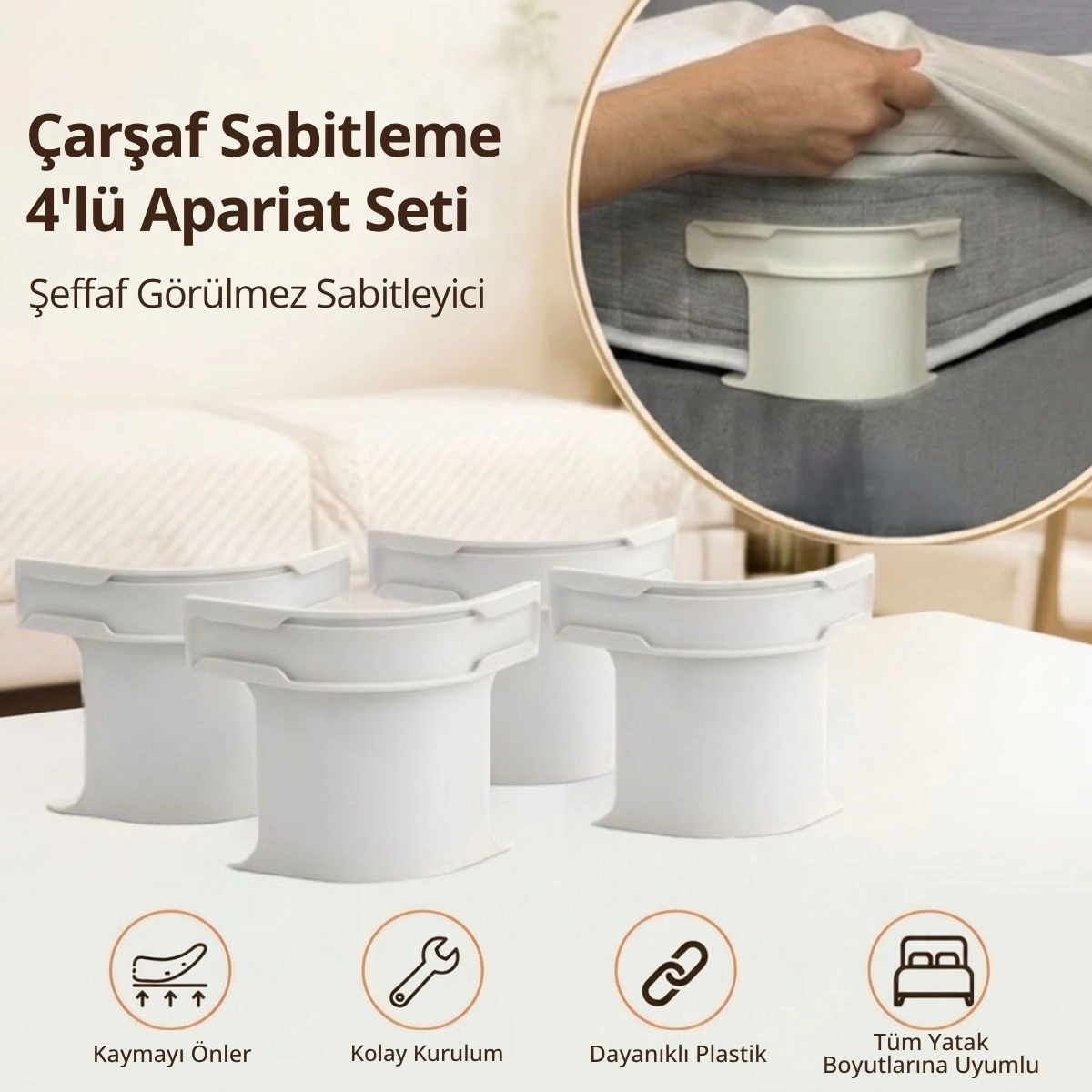 Kaydırmaz Çarşaf Tutucu 4'lü Set Akıllı Sistem