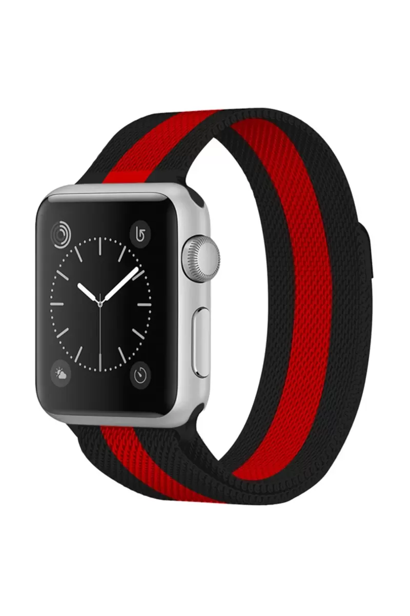 Apple Watch 38mm Uyumlu Metal Mıknatıslı Kordon - Siyah-Kırmızı