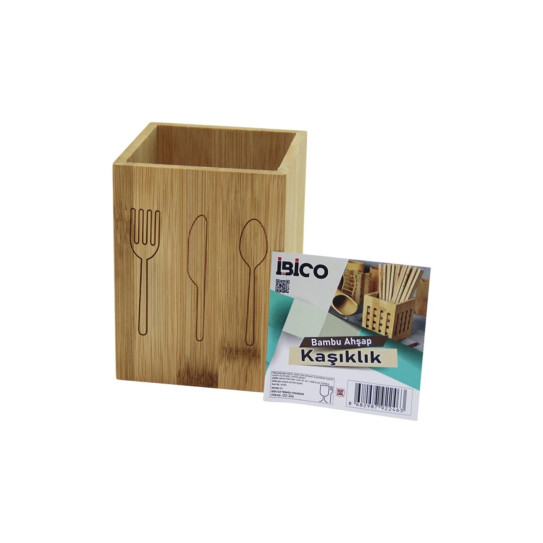 Şık Ahşap Bambu Kaşıklık Organizer 9x9cm Mutfak Düzeni