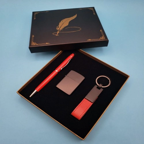 Şık Kırmızı Anahtarlık Çakmak ve Touchpen Kalem Seti