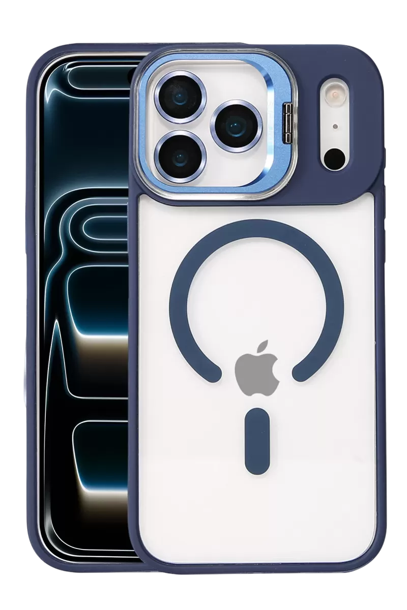 Joko Apple iPhone 17 Pro Uyumlu Remim Lensli Magsafe Standlı Kapak - Lacivert
