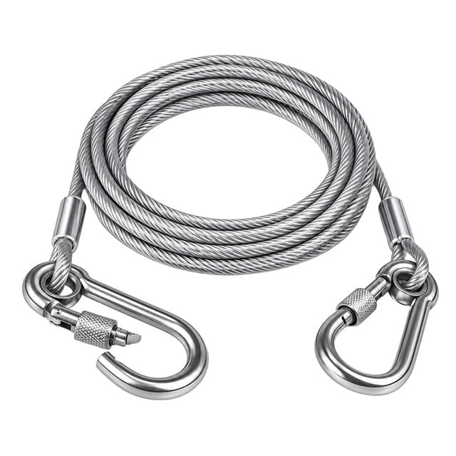 SN-38107 5 Metre Çelik Köpek Bağlama Halatı Kilitli Karabina PVC Kaplamalı