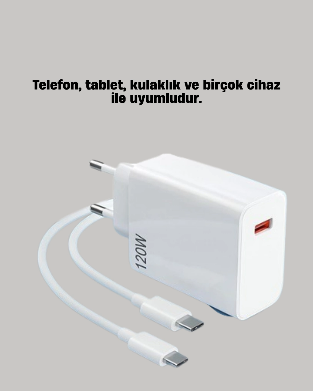 Hızlı Şarj Adaptörü ve Type-C Kablo Seti 120W Güvenli Kullanım