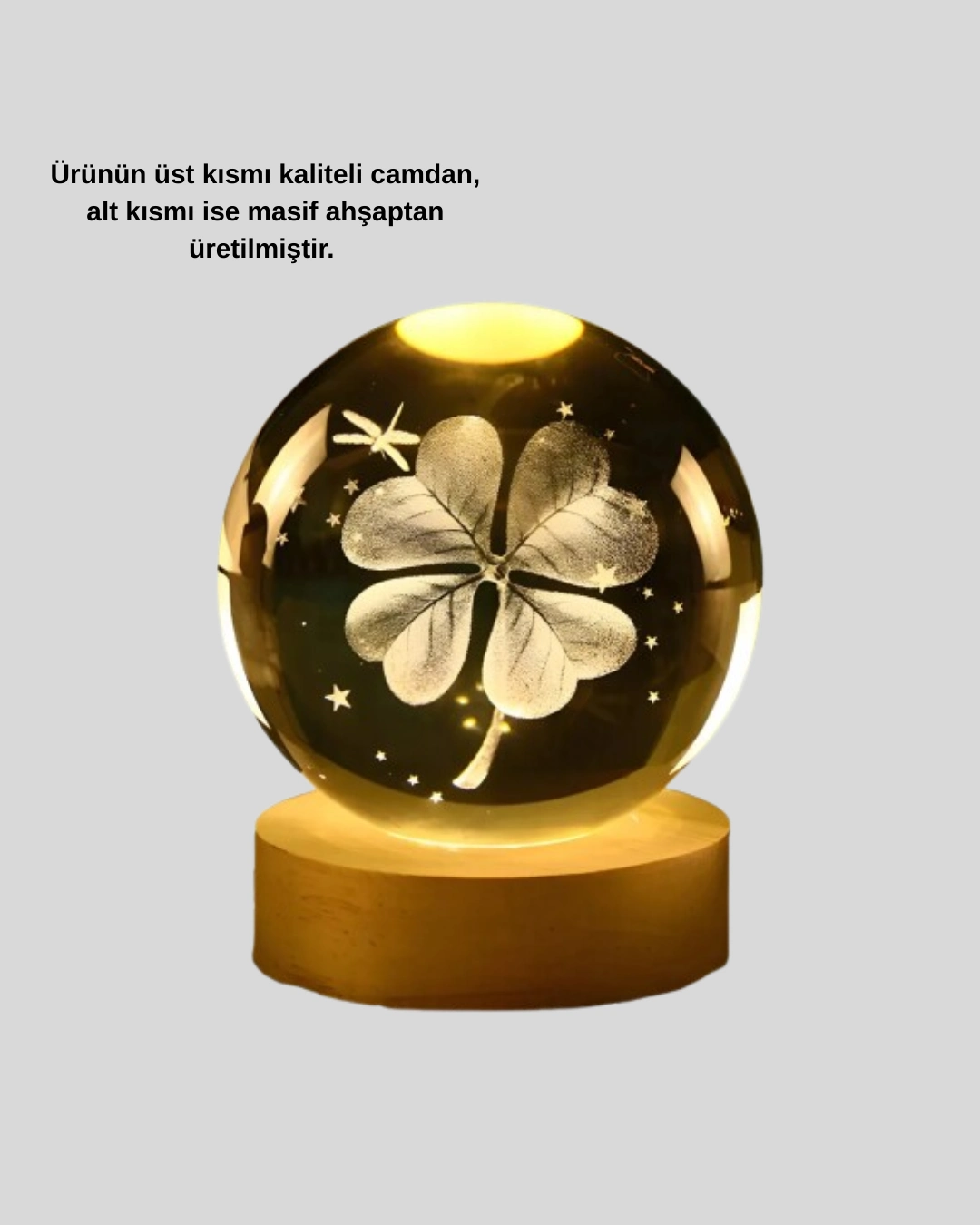 Modern Gece Lambası Ahşap Standlı Bitki Temalı LED Işıklı