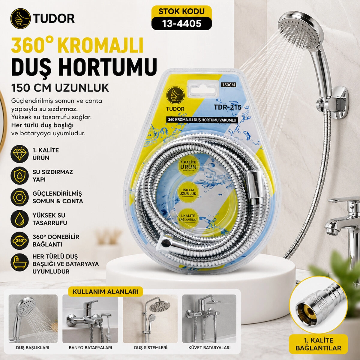 Metal Duş Hortumu 150 cm Vakumlu Ambalajlı