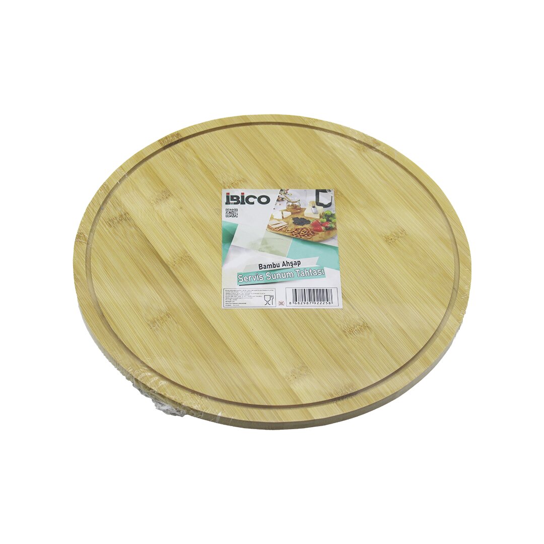 Yuvarlak Döner Tablalı Ahşap Bambu Sunum Tepsisi Tahtası =29.7CM - Mini Sofra Kanallı Kenar