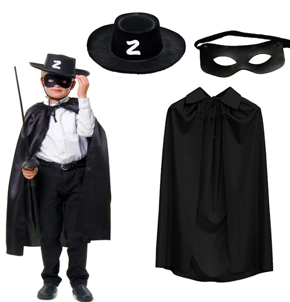 Çocuklar İçin Zorro Pelerini Şapkası ve Maske Seti