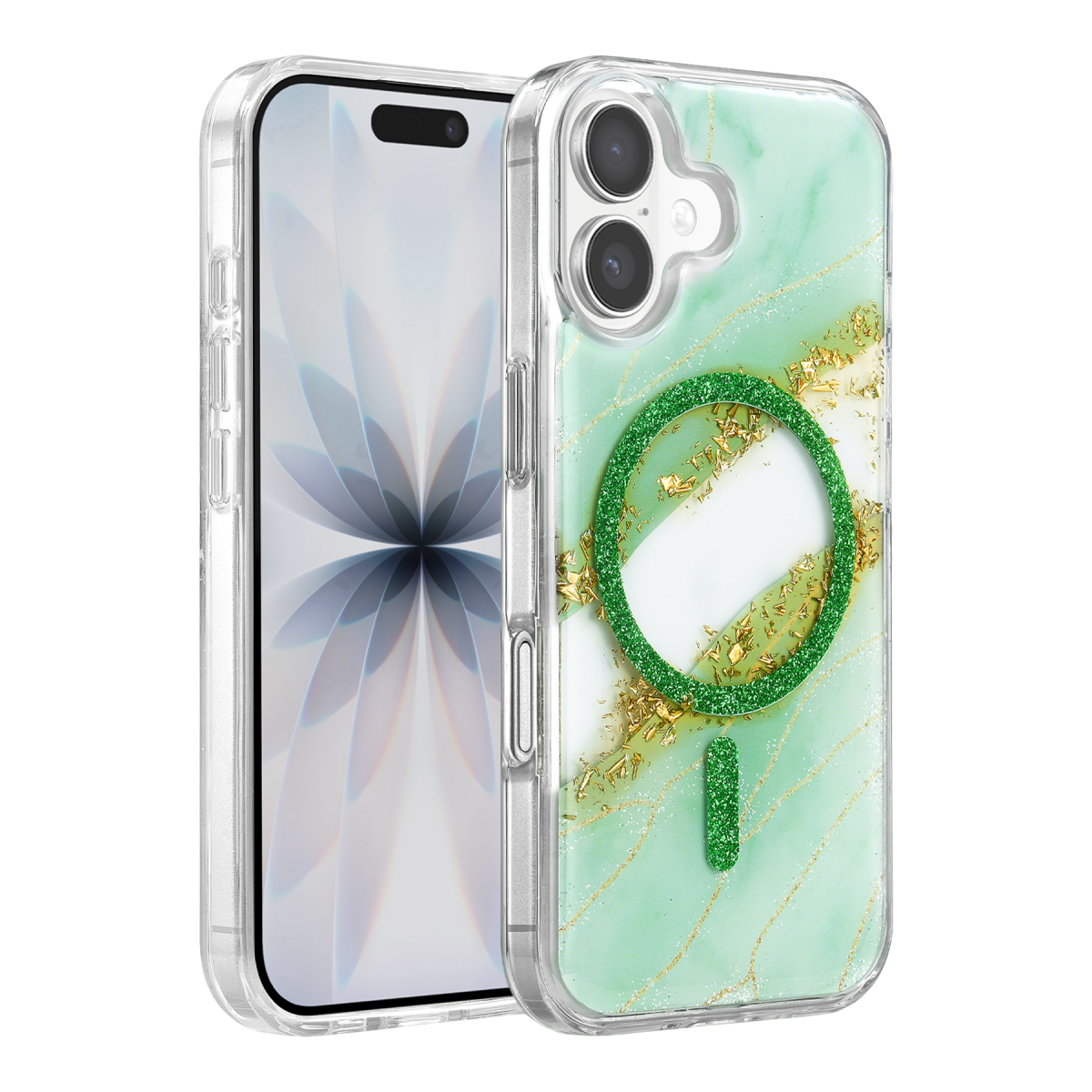 Onegif Apple iPhone 16 Lotus Simli Magsafe Kapak - Yeşil