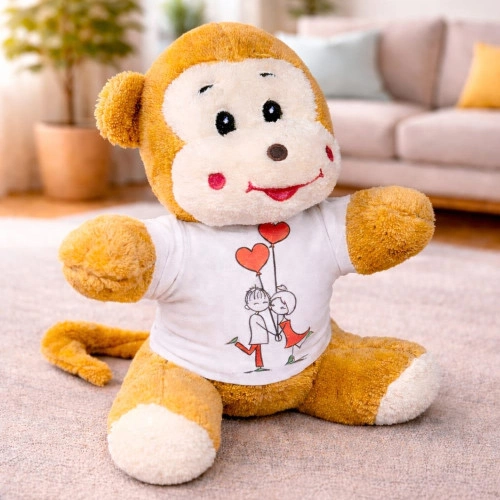 Sevimli Tişörtlü Peluş Maymun 25 cm Hediye