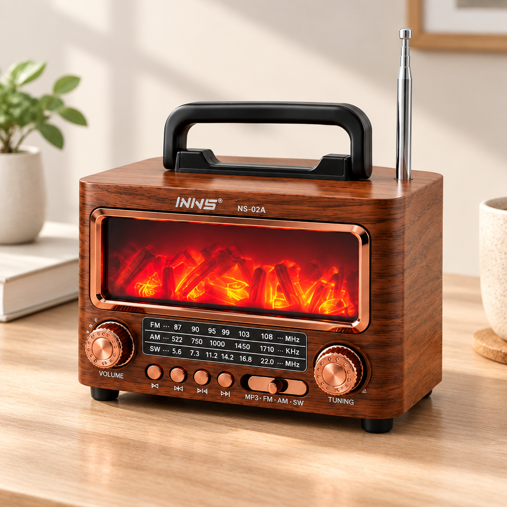 Şömineli Retro Radyo Bluetooth Hoparlör - AM/FM/SW USB/Type-C Şarjlı