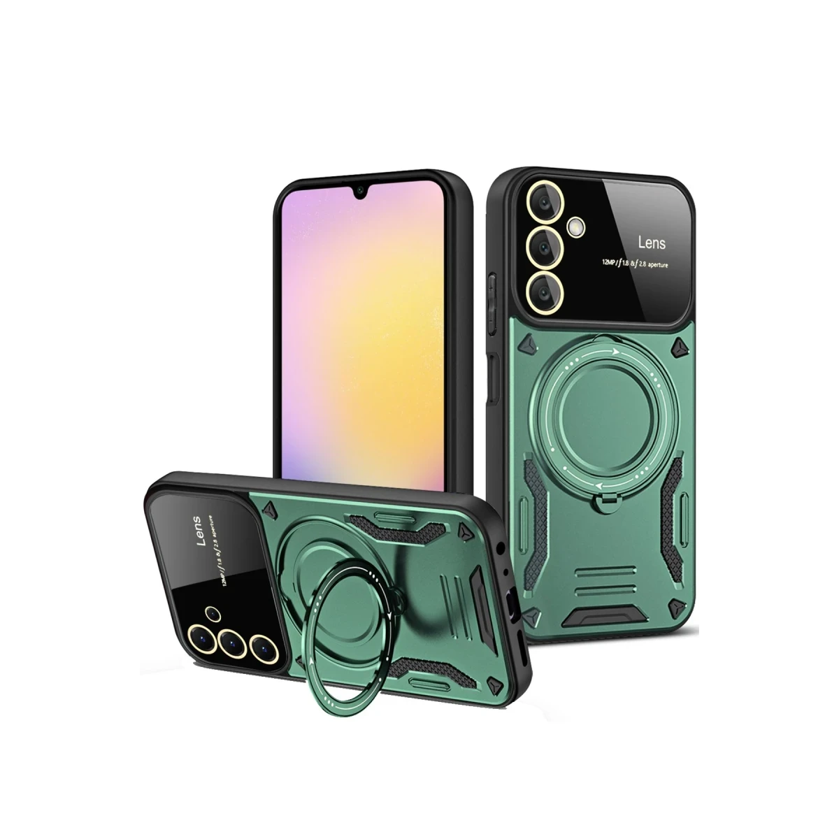 Samsung Galaxy A26 Kılıf Joy Lens Standlı Kapak - Koyu Yeşil