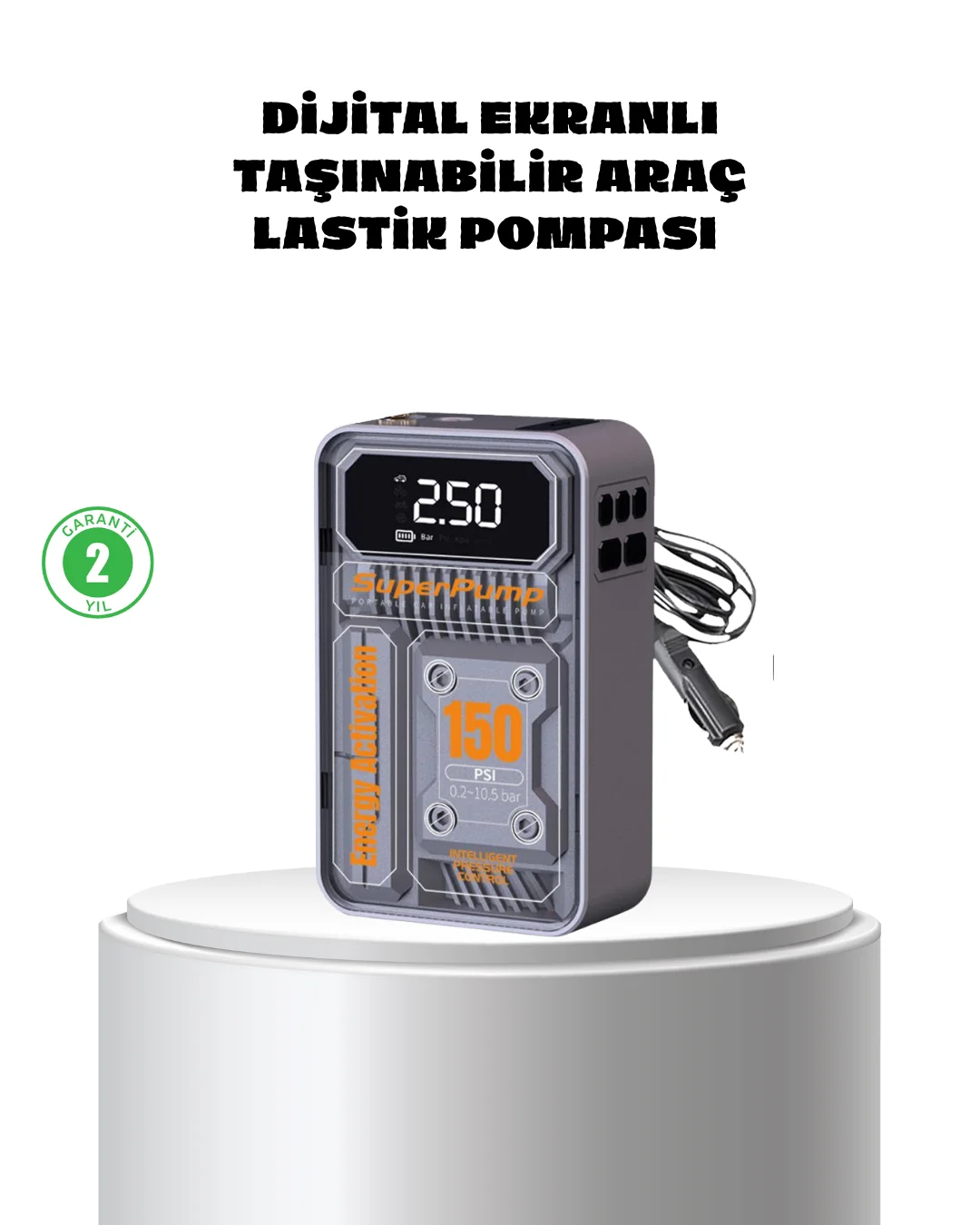 Taşınabilir Kablosuz Hava Pompası – 150 PSI Güçlü Basınç ve 6000mAh Şarjlı