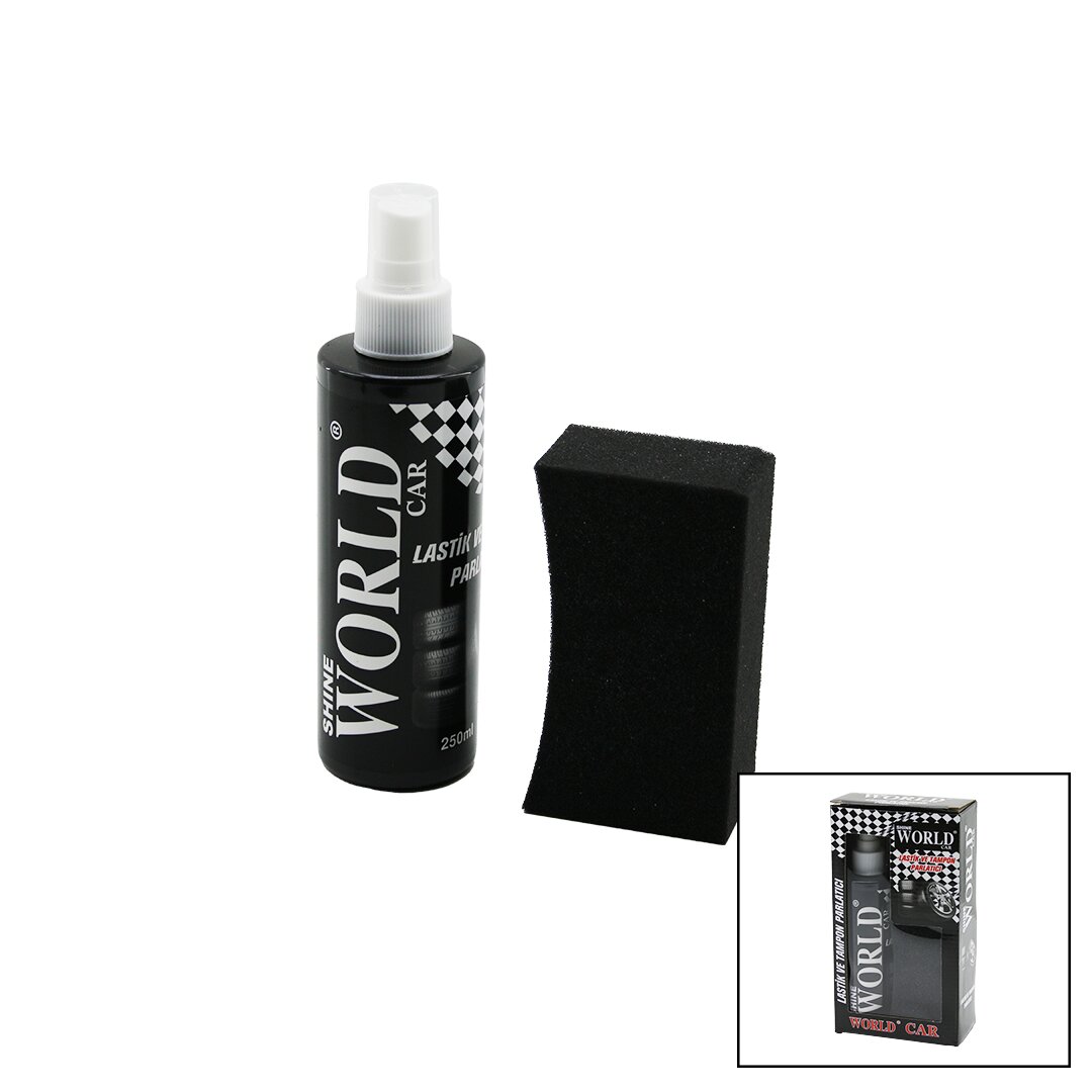 Shıne World Car Lastik - Tampon Parlatıcı Sprey Seti Plastik Şişe 250ML ± %10 Parlatma Süngeri