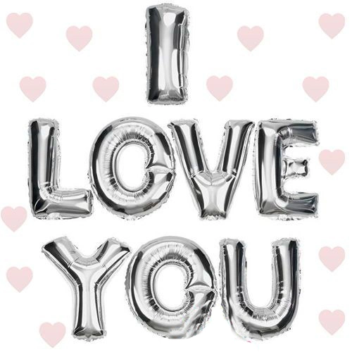Sevimli I Love You Folyo Balon Gümüş 35 CM
