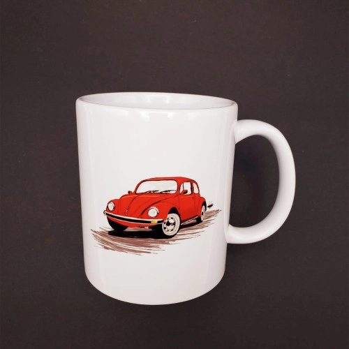 Vintage Kırmızı Vosvos Baskılı Kupa 10 cm Yükseklik