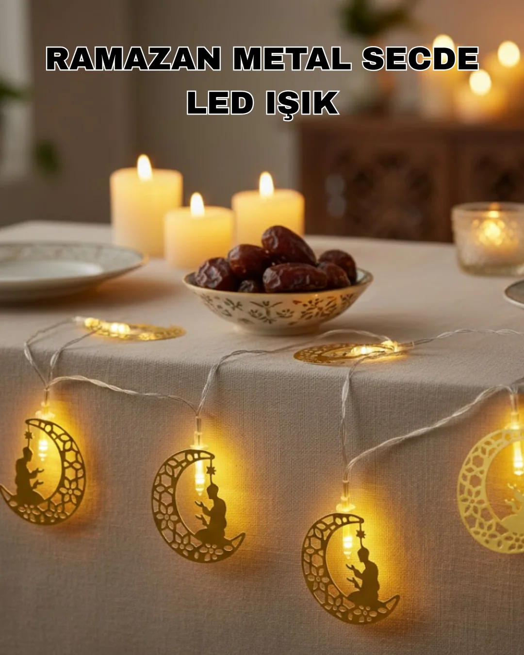Ramazan Temalı Ay İçinde Secde Eden Adam LED Peri Işığı