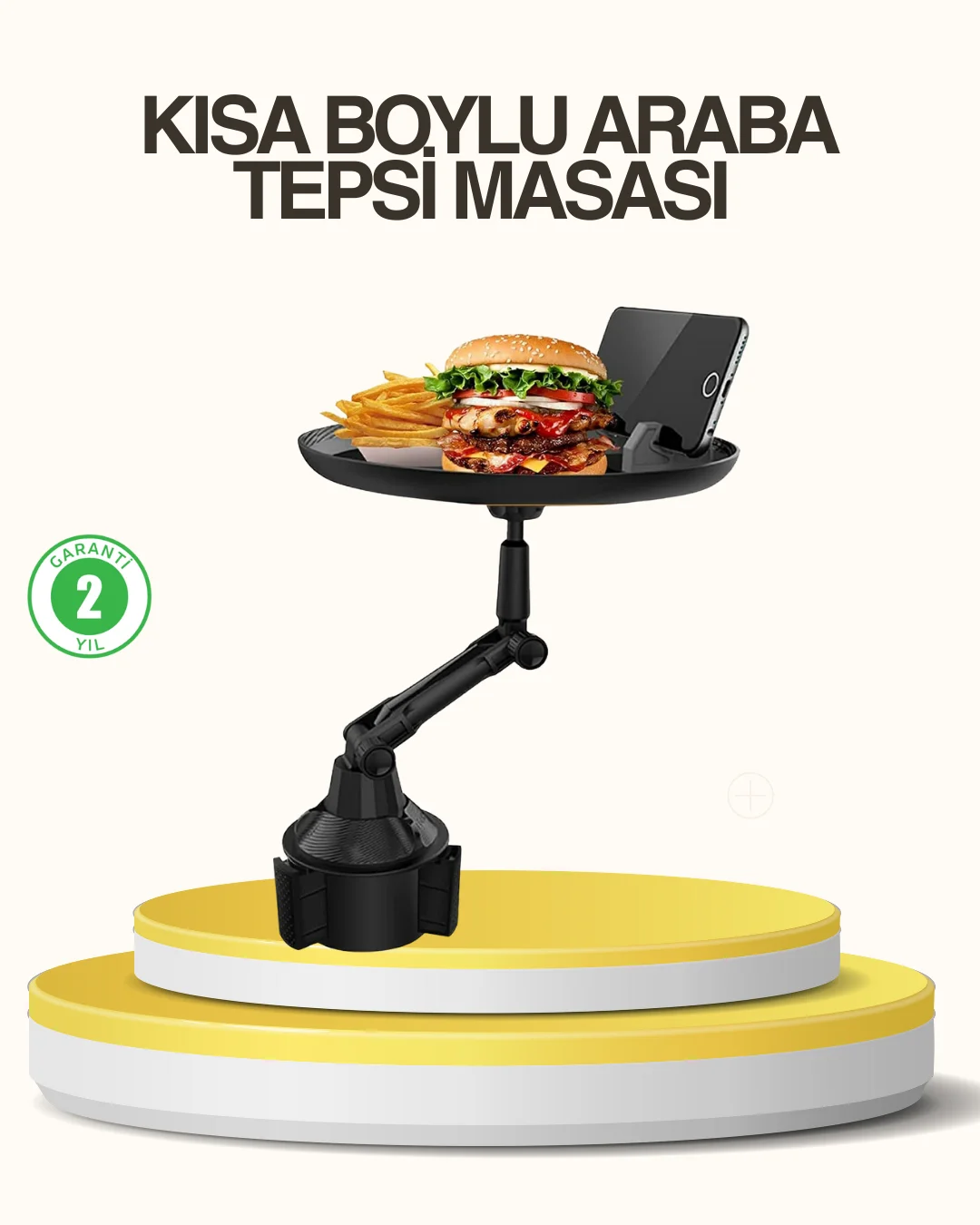 Araç Bardaklık Tepsisi 360° Dönebilen Kol Ayarlı Geniş Yemek Alanlı