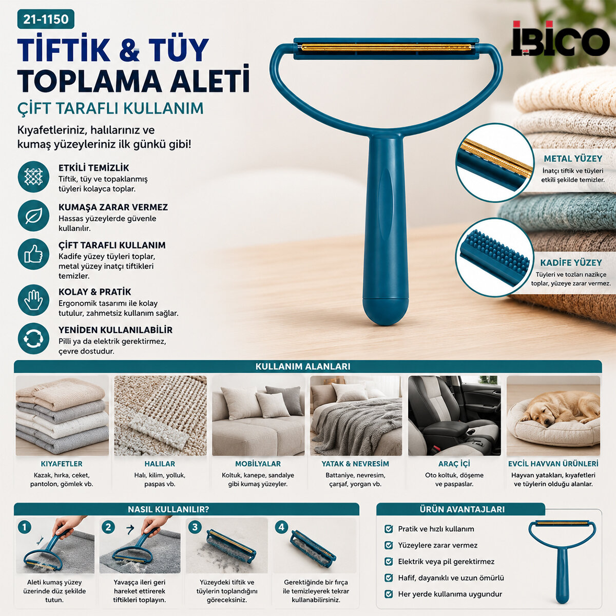 2İN1 Başlı Plastik Saplı Metal Tiftik Tüy Toplama Pls.kaşıyıcı Aparat Pet Shop