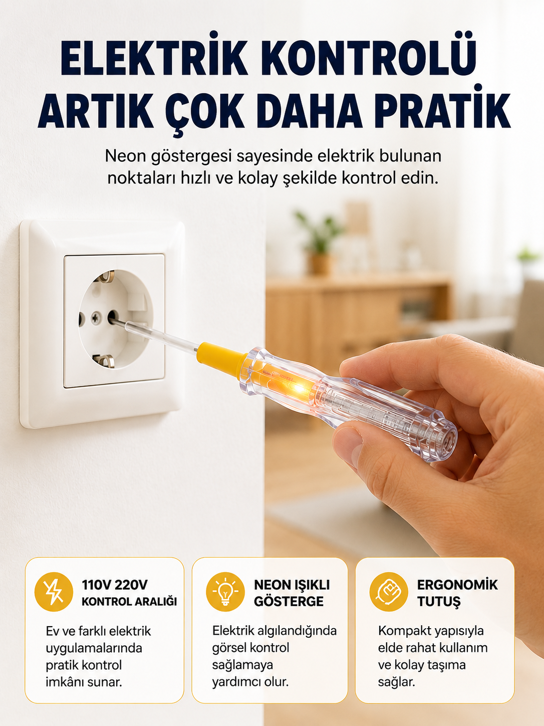 110-220V Elektrik Test Kalemi Korozyona Dayanıklı Nikel Kaplamalı