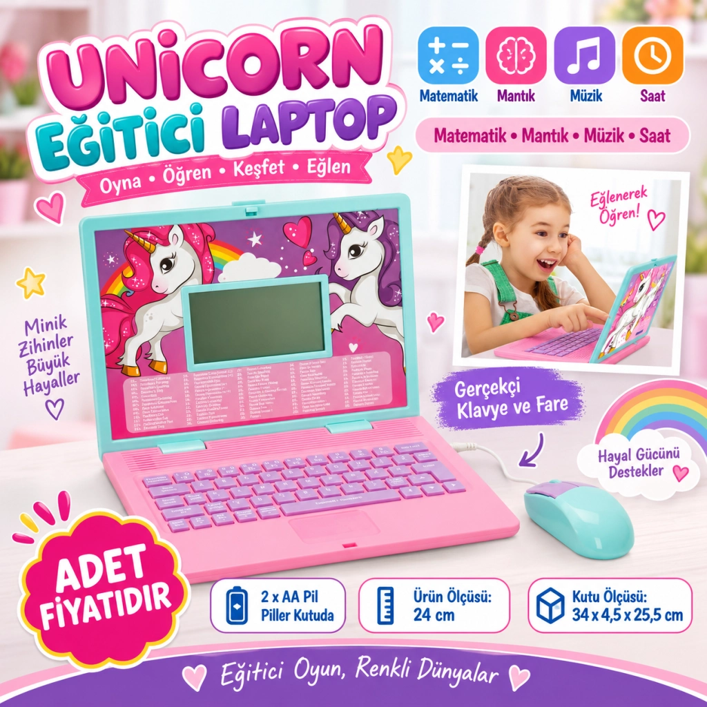 Eğlenceli Sesli Unicorn İngilizce Türkçe Laptop