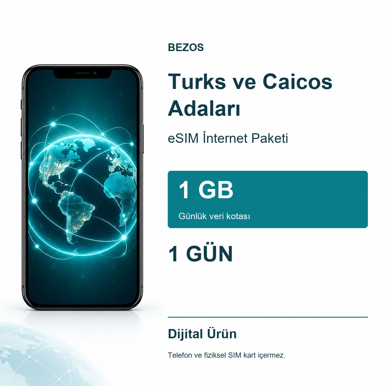 Turks ve Caicos Adaları eSIM İnternet Paketi Günlük 1 GB 1 Gün