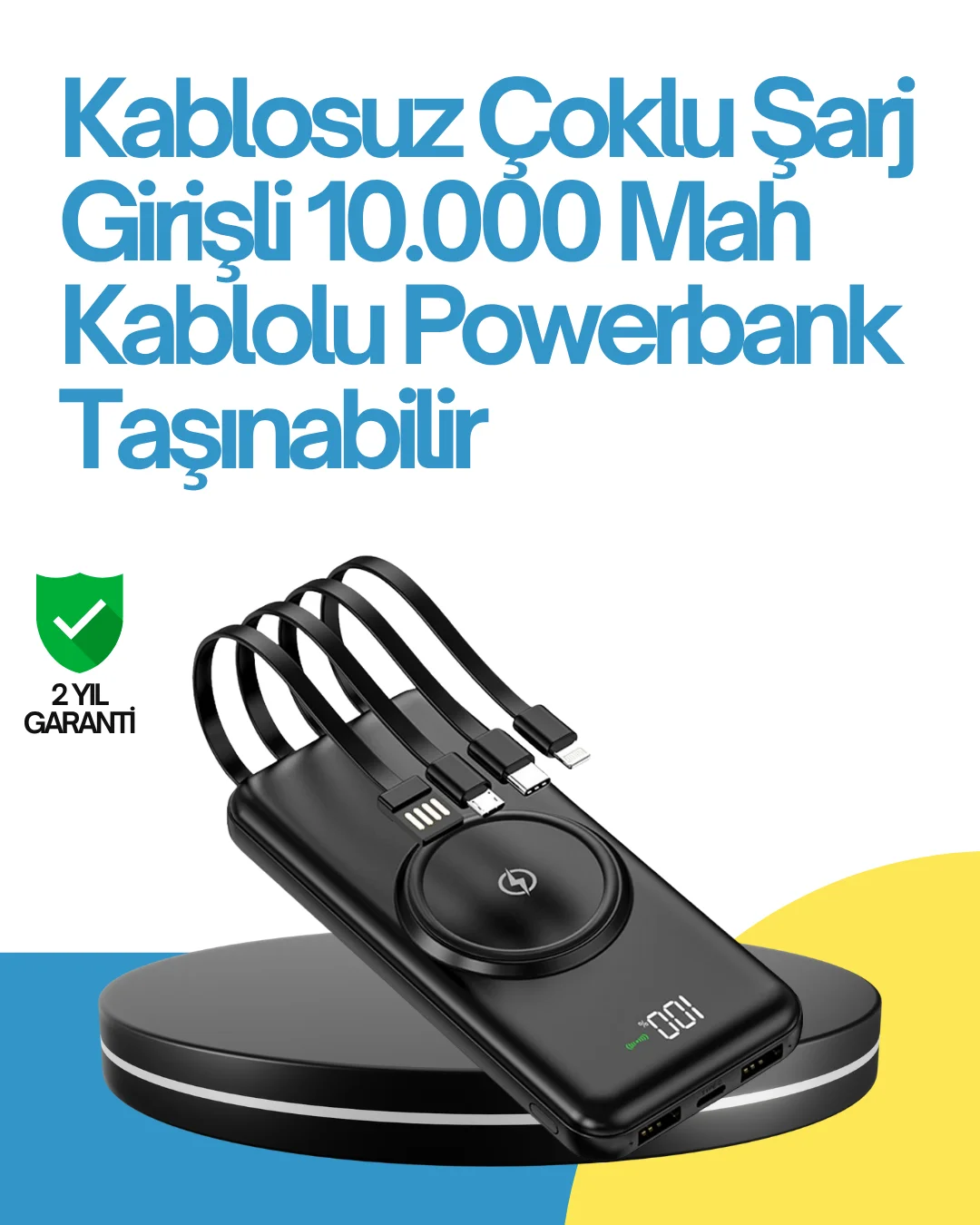 10000mAh Kablosuz ve Hızlı Şarj Destekli Powerbank – Taşınabilir Şarj Gücü