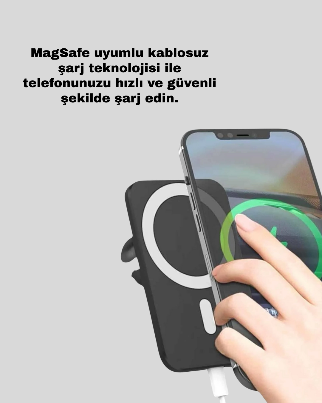 Kablosuz Şarj Destekli Mıknatıslı Araç Tutucu MagSafe Uyumlu