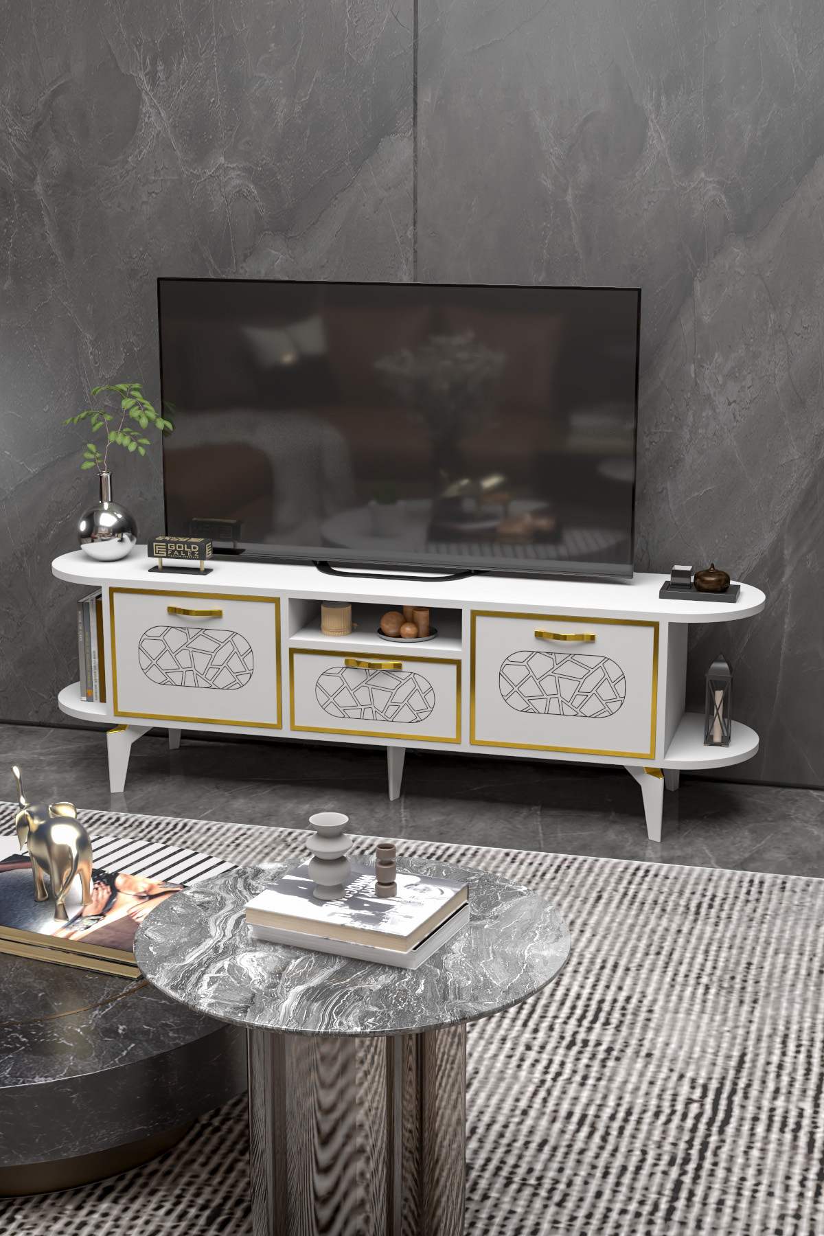 Mira Gold TV Ünitesi Beyaz 160 cm