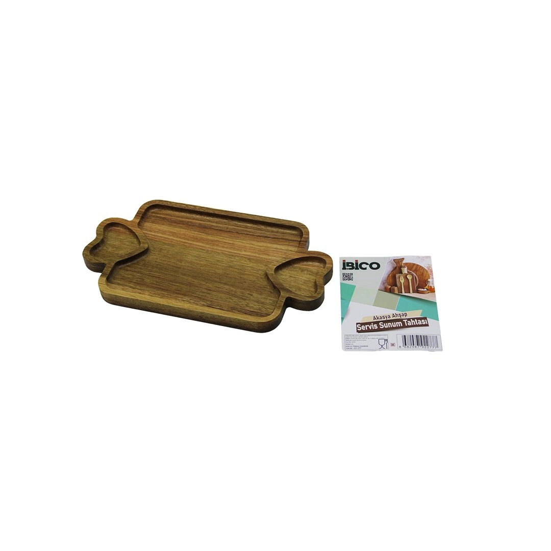 Şık Ahşap Sunum Tepsisi 25x14 cm 3 Bölmeli Kalp Kulp