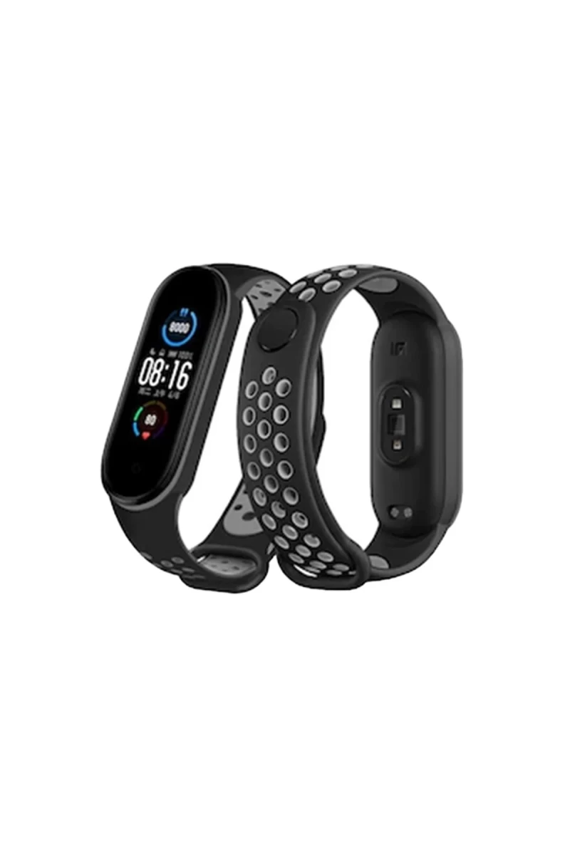 Xiaomi Mi Band 6 Uyumlu Spor Delikli Kordon - Siyah-Gri