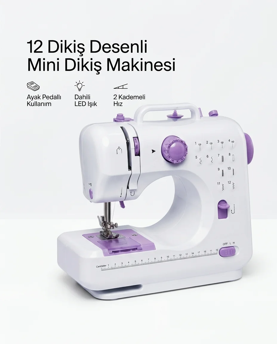 12 Farklı Dikiş Desenli Mini Dikiş Makinesi