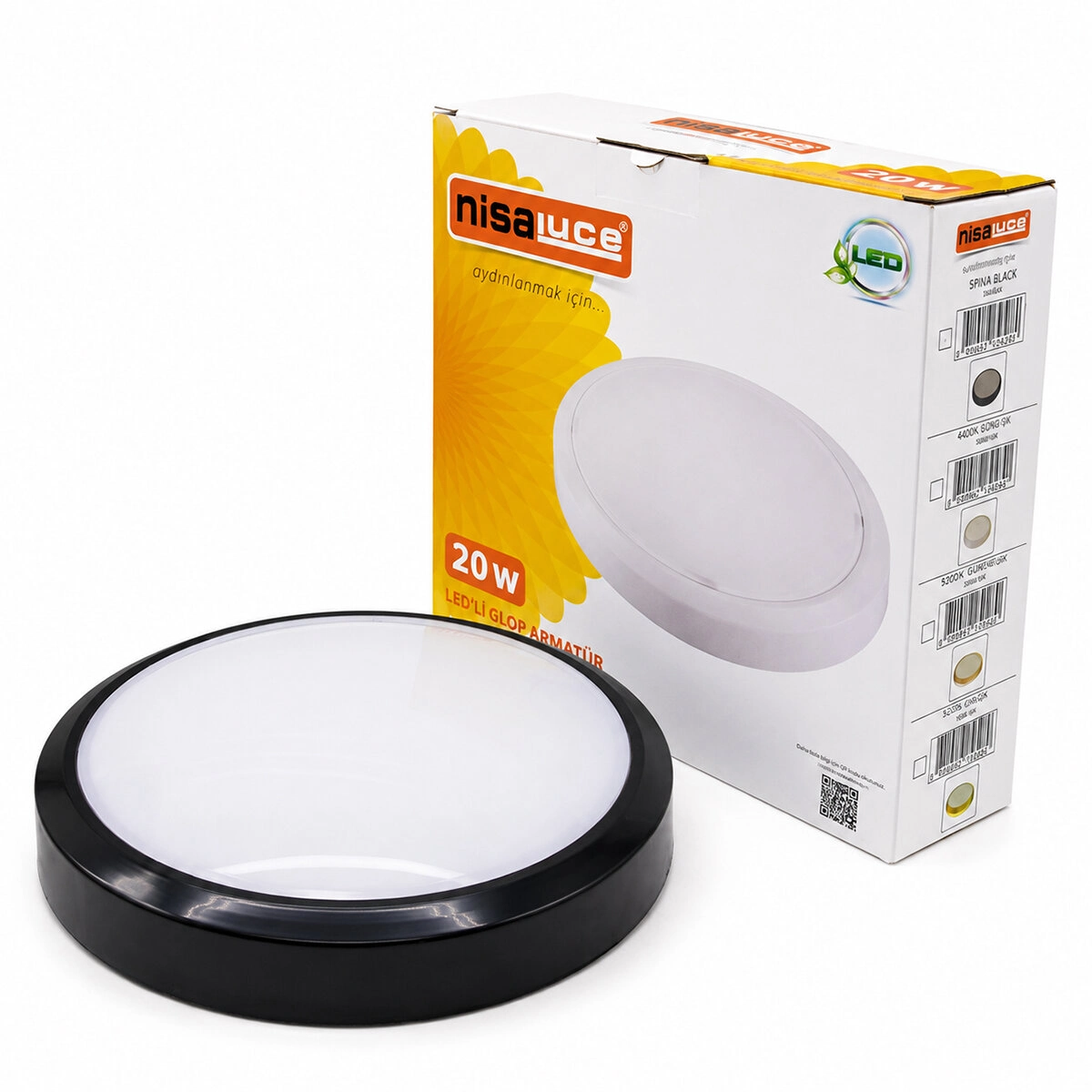 Şık Yuvarlak 20W Siyah Metal LED Armatür Sıva Üstü