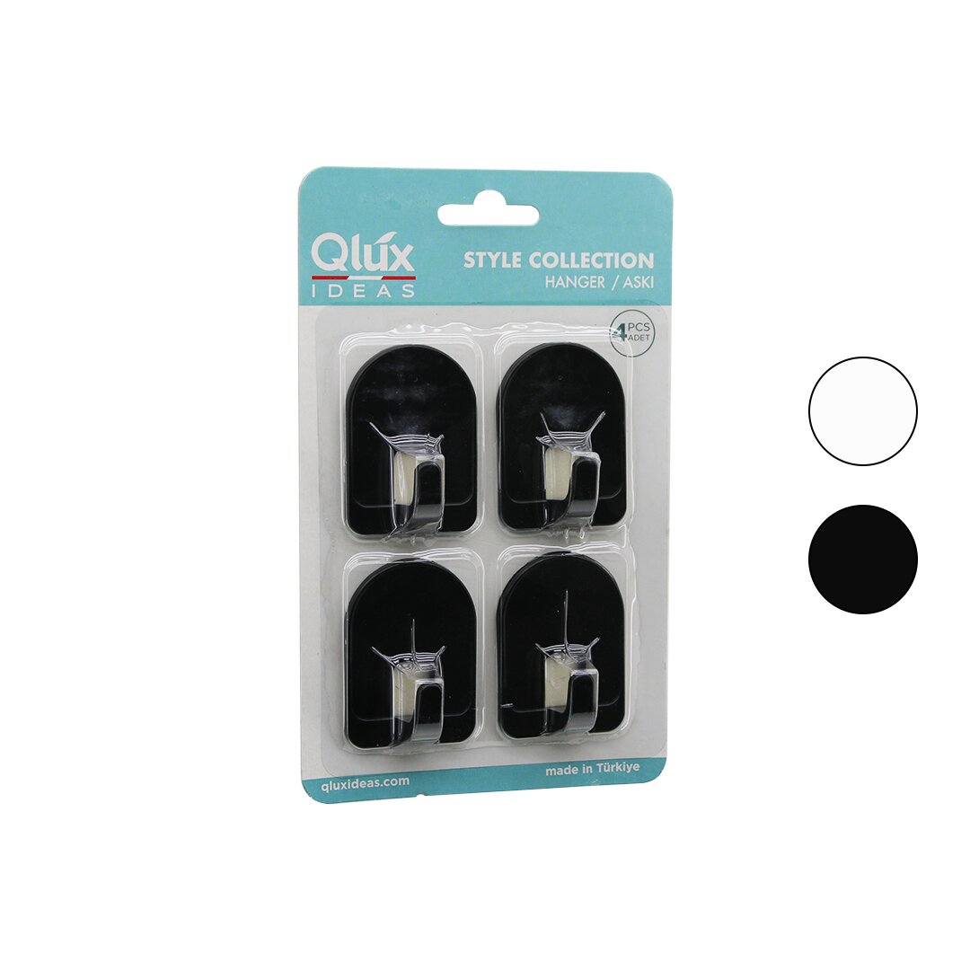Qlux L-00950 4PCS Dome Askı NO-2 Kubbeli - Siyah - Beyaz - Plastik Askı Yapışkanlı Montaj