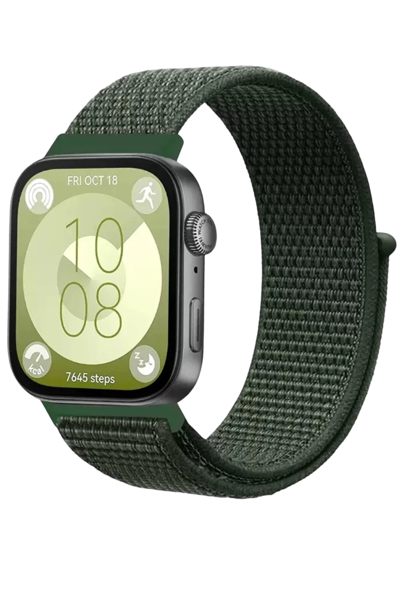 Huawei Fit 4 Hasırlı Cırtcırtlı Kordon - Koyu Yeşil