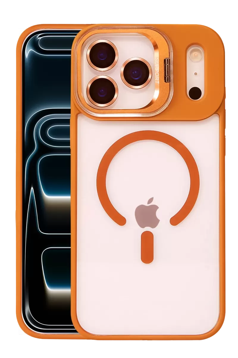 Joko Apple iPhone 17 Pro Max Uyumlu Remim Lensli Magsafe Standlı Kapak - Turuncu