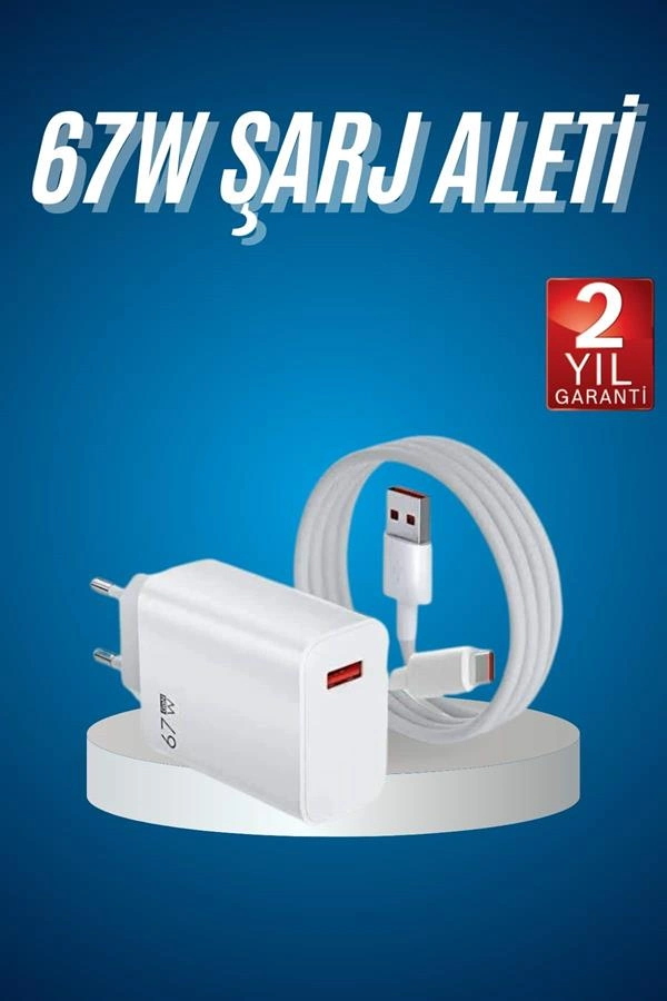 Turbo Hızlı Şarj Adaptörü Kablo Seti 67W Beyaz