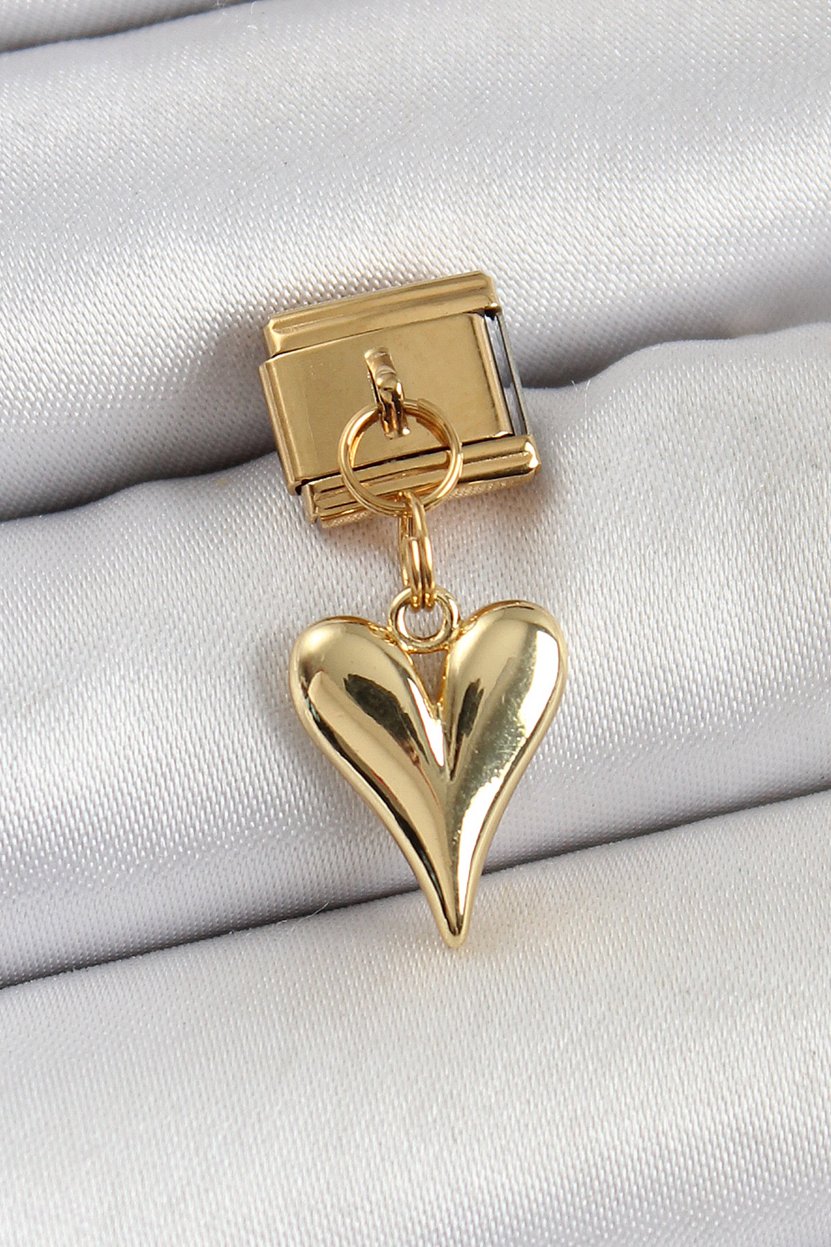 316L Çelik Sallantılı Kalp Model Gold Renk Nomination Charm